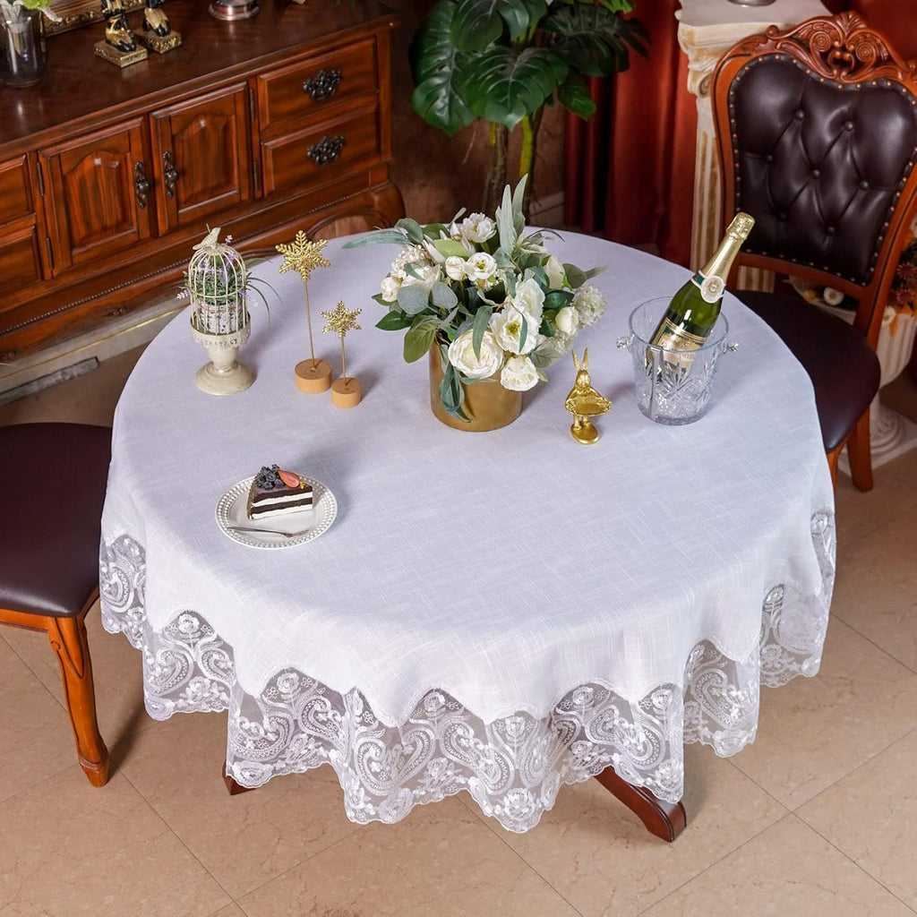 Lace Rectangular Tablecloths with Exquisite Macrame Border Clear Embroidered Kitchen Holidays Fabric