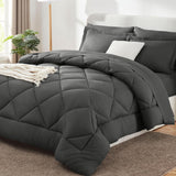 Queen Comforter Set Dark Grey - Bed in a Bag Queen 7 Pieces, Luxury Soft Bed Set for All Seasons