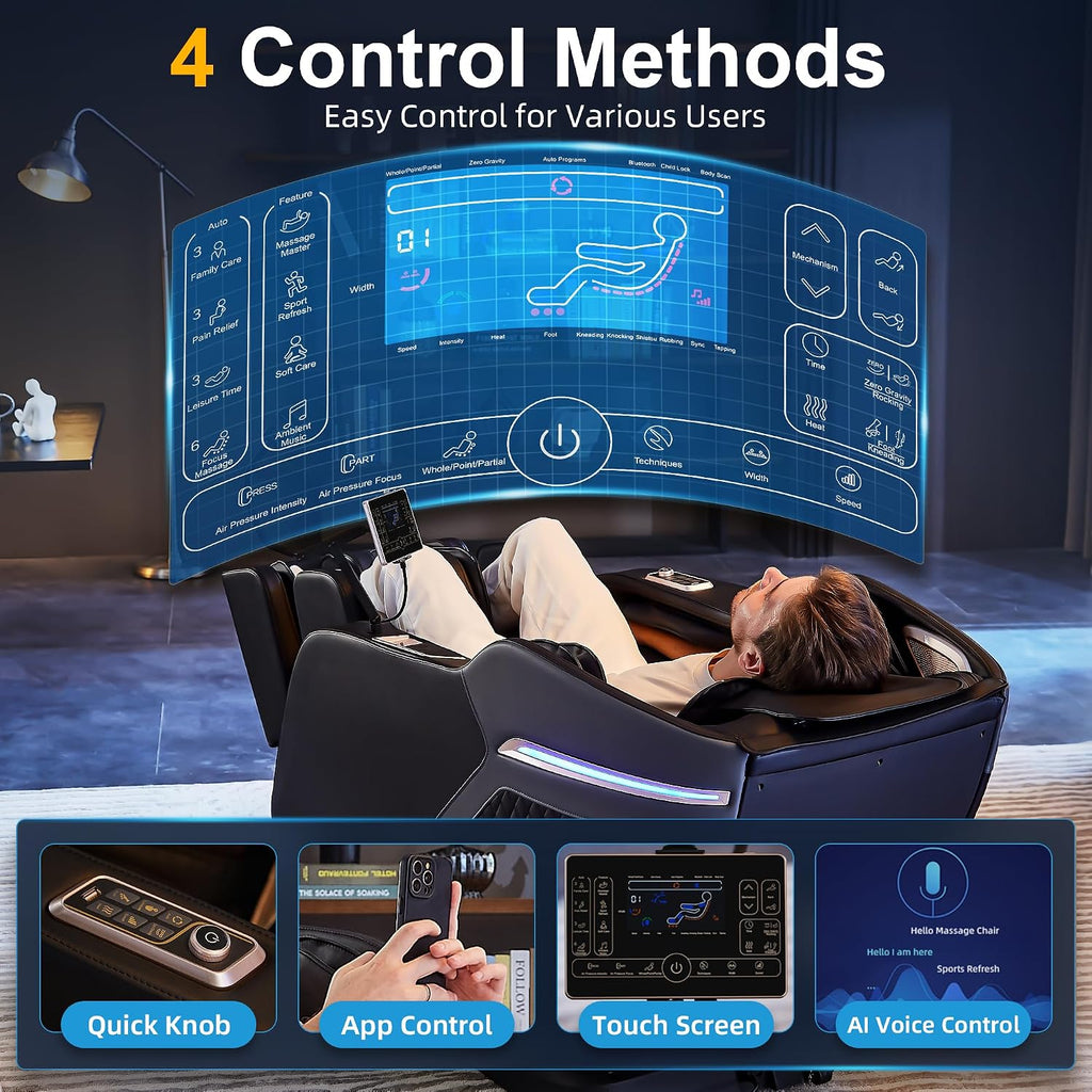 Luxury 4D Full Body Massage Chair with Calf Kneading, Zero Gravity SL-Track Shiatsu Recliner ,18 Auto Modes & 6