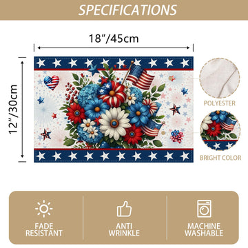Memorial Day Patriotic 4th of July Placemats Set of 4,Red White and Blue Flowers Table Decor Veterans Day