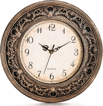 Plastic Silent Wall Clock, 13 Inch Vintage Large Wall Clocks, Battery Operated Round Bathroom Clock