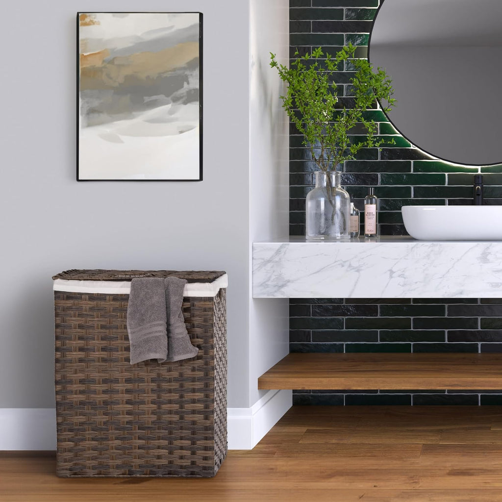 Premium Handwoven Portable Laundry Bin Basket with Carrying Handles, Household Storage for Clothes, Linens, Sheets
