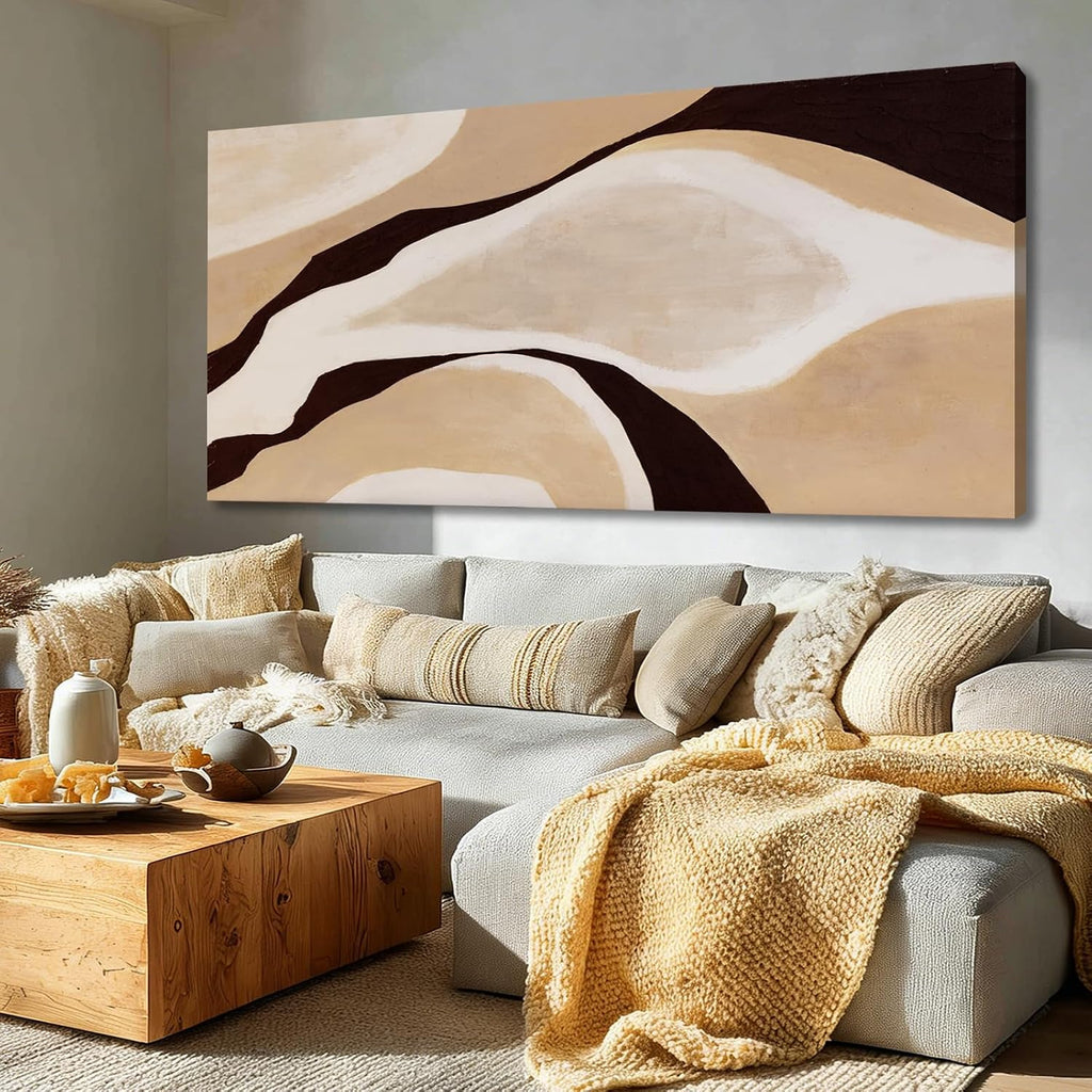 Beige Brown Black Abstract Canvas Wall Art, Large Wall Decor Bedroom Dining Room Office, Modern Neutral Art Print