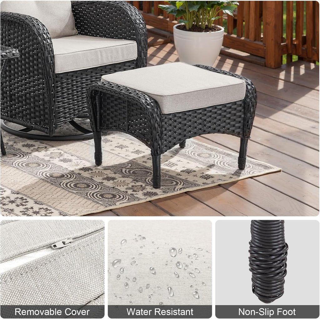 Outdoor Ottomans Foot Rest - 25 Inch PE Wicker Foot Stool Set of 2 with Removable Cushions Furniture Sets,All Weather