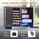 30 Inch Wine and Beverage Refrigerator, 37 - 64℉ Dual Zone Wine Cooler with Digi