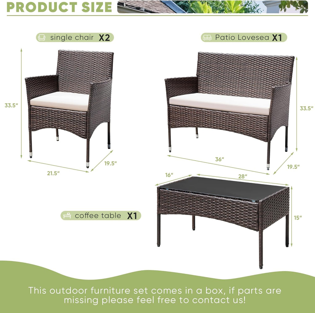 Patio Furniture 4 Pieces Conversation Sets Outdoor Wicker Rattan Chairs Garden Backyard Balcony Porch Poolside