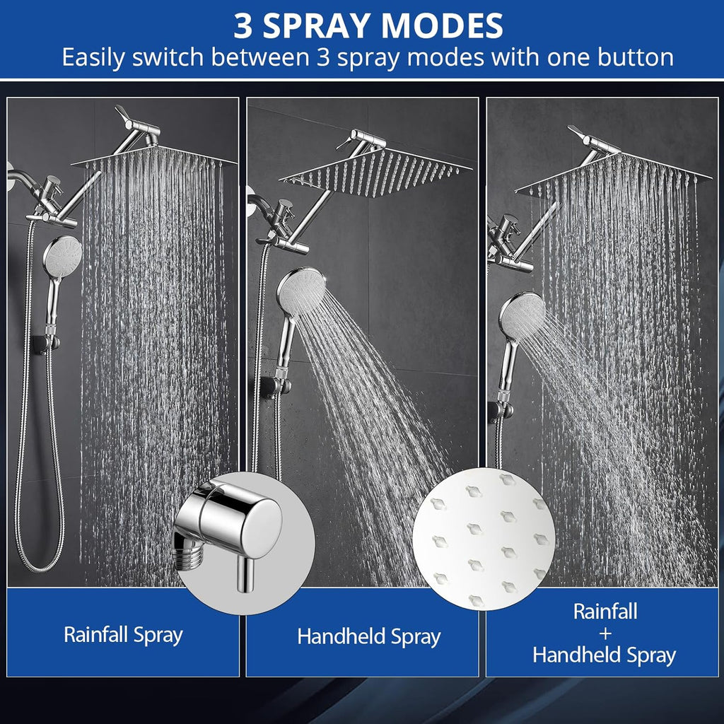 Shower Head, 8 Inch High Pressure Rainfall Shower Head/Handheld Shower Combo with 11 Inch Extension Arm