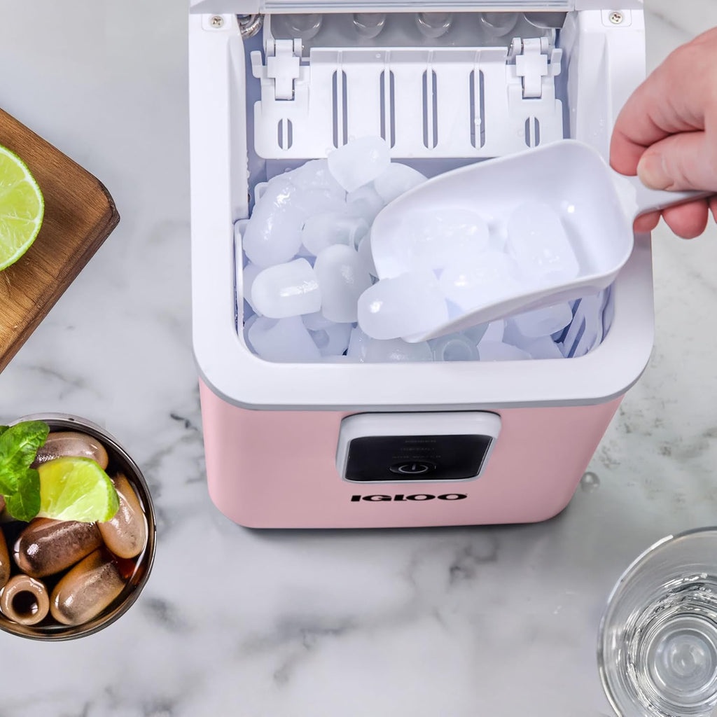 Portable Ice Maker with Scoop & Basket - Ice Maker with LED Control Panel & 1 Quart Water Tank- Ice Cube Maker