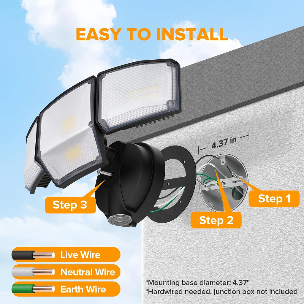 80W Dusk to Dawn Flood Lights Outdoor, 9000LM Super Bright LED Security Light with Photocell, IP65 Waterproof, 5000K