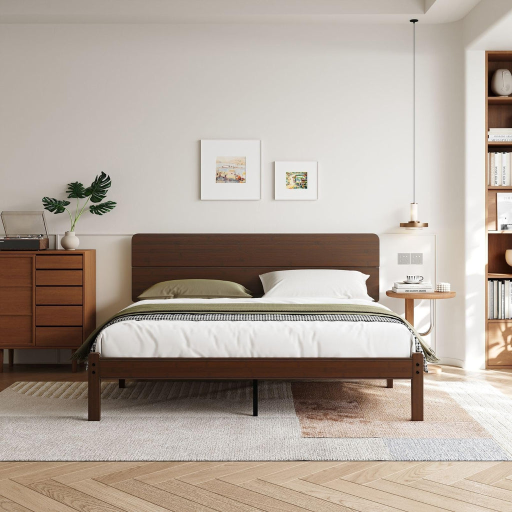 14 Inch Solid Bamboo Wood King Size Bed Frame with Headboard
