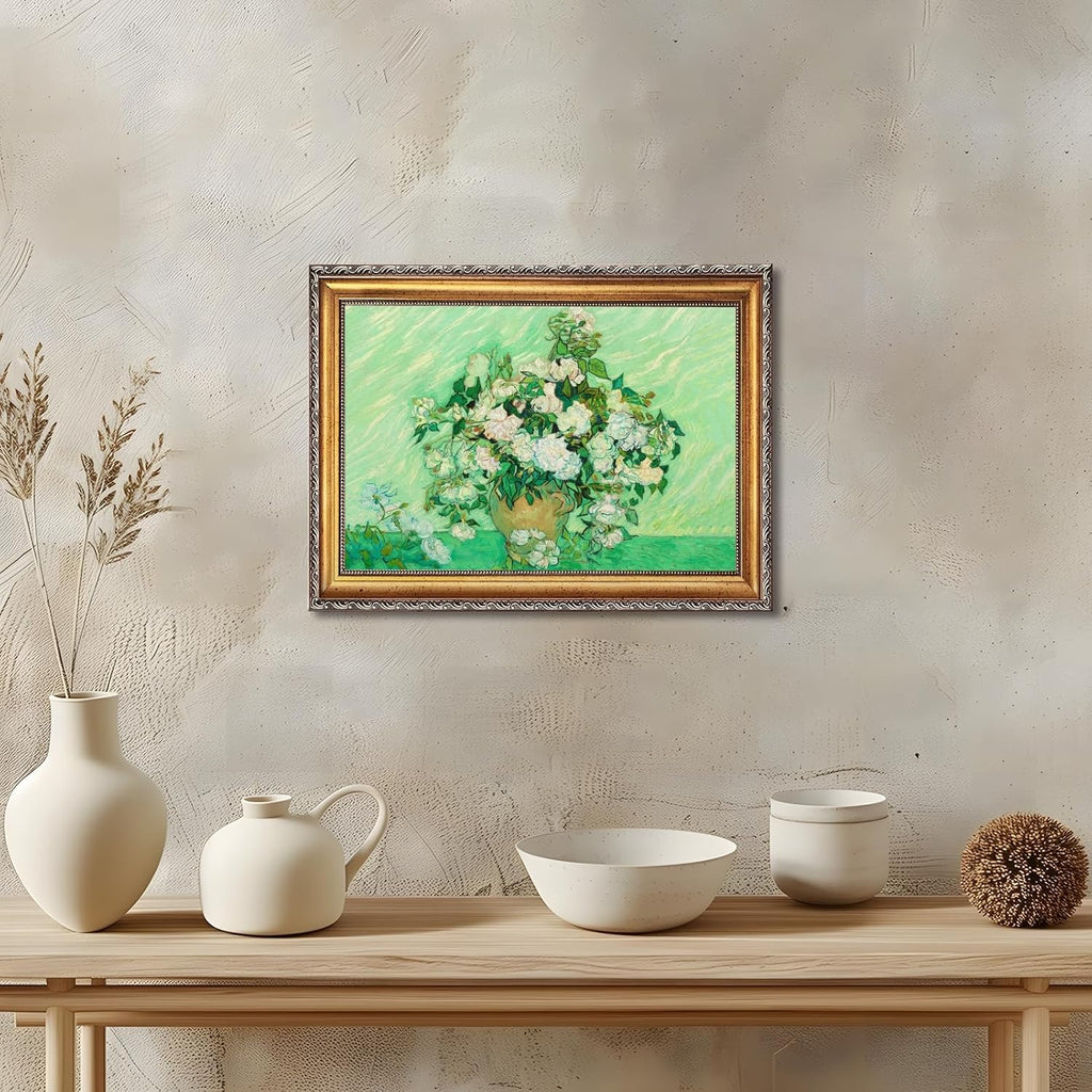 Gold Framed Roses by Vincent Van Gogh Floral Wall Art Prints Classic Flower Oil Painting Reproduction Poster Vintage