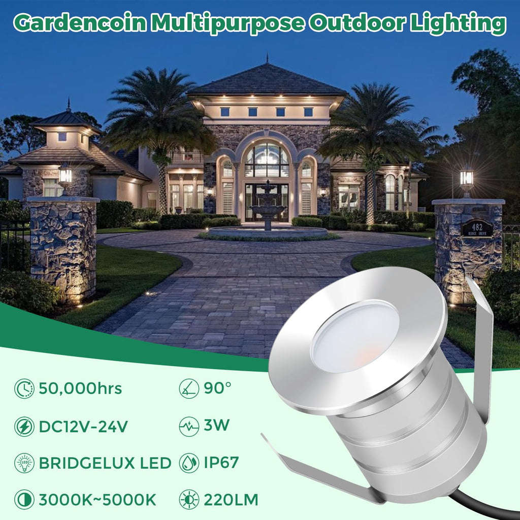 Outdoor Recessed LED Lights, 3 Watt Soffit & Deck Riser Lighting Flush Mount, 12V-24V Low Voltage Landscape In Ground