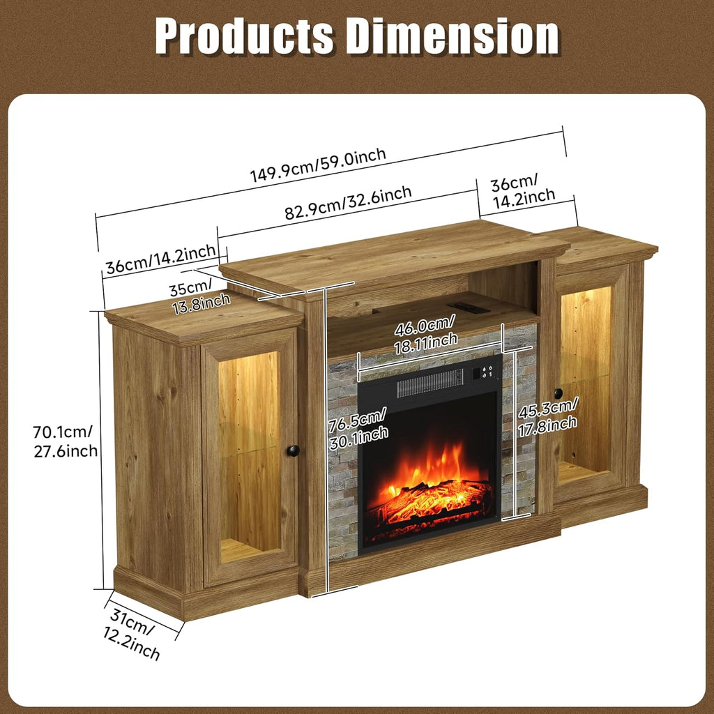 Fireplace TV Stand for 65 Inch TV, Entertainment Center with 18 inch Electric Fireplace & LED Lights,Mordern Media