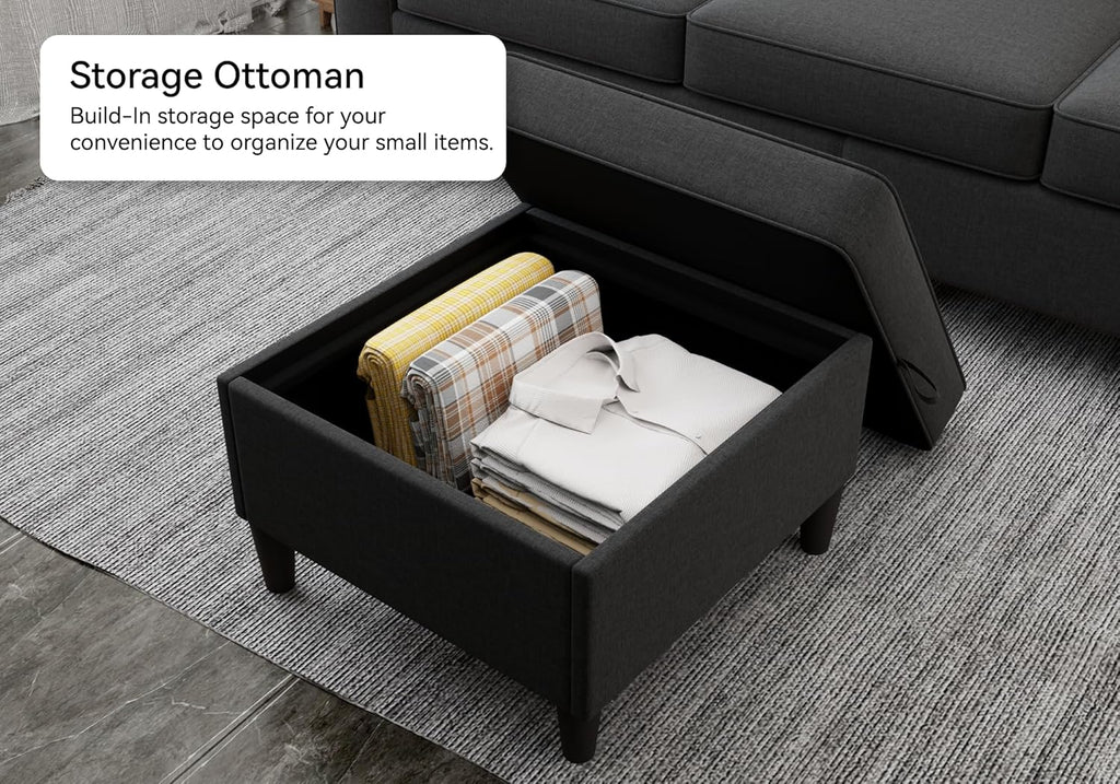 Sectional Couches for Living Room - Convertible L-Shaped Couch, Grey 3 Seater Modern Linen Sofa