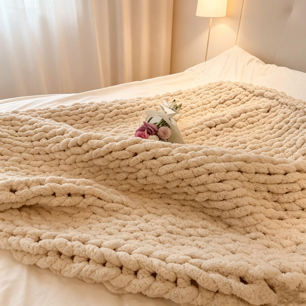 Soft Chunky Knit Throw Blanket for Couch, Cozy Warm Knitted Blankets