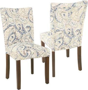 Classic Parsons Dining Chair - Blue Velvet Paisley Print (Set of 2)