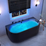 67 in. x 32 in. Freestanding Flat-Bottom Bathtub | Half-Oval Shaped Stone Resin Deep Soaking Free Standing Tub with