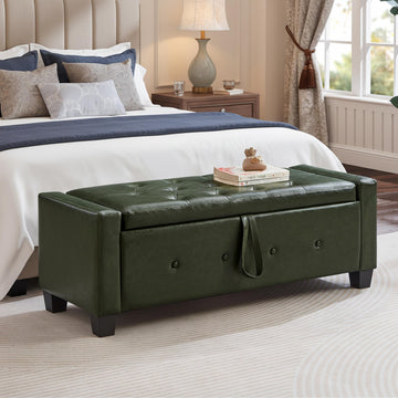 48" Faux Leather Ottoman with Storage, Green