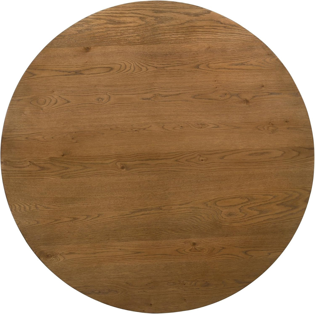 Terra 59" Round Transitional Dining Table, Engineered Wood, Smooth Finish, Mid-Century Modern Pedestal Base, 1" Thick