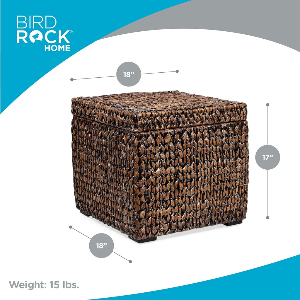 Storage Cube Box with Lid - Brown Wash Seagrass - Large Hand Woven Floor Container for Blankets Pillows - Sturdy