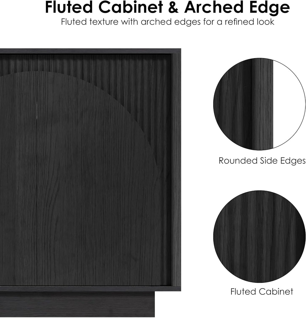 65.35" Fluted Sideboard Buffet Cabinet with Arched Doors Black | Mid Century Modern Accent Cabinet with Arched Doors