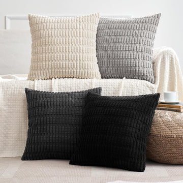 Pack of 4 Corduroy Throw Pillow Covers 18x18 Inch Black and White