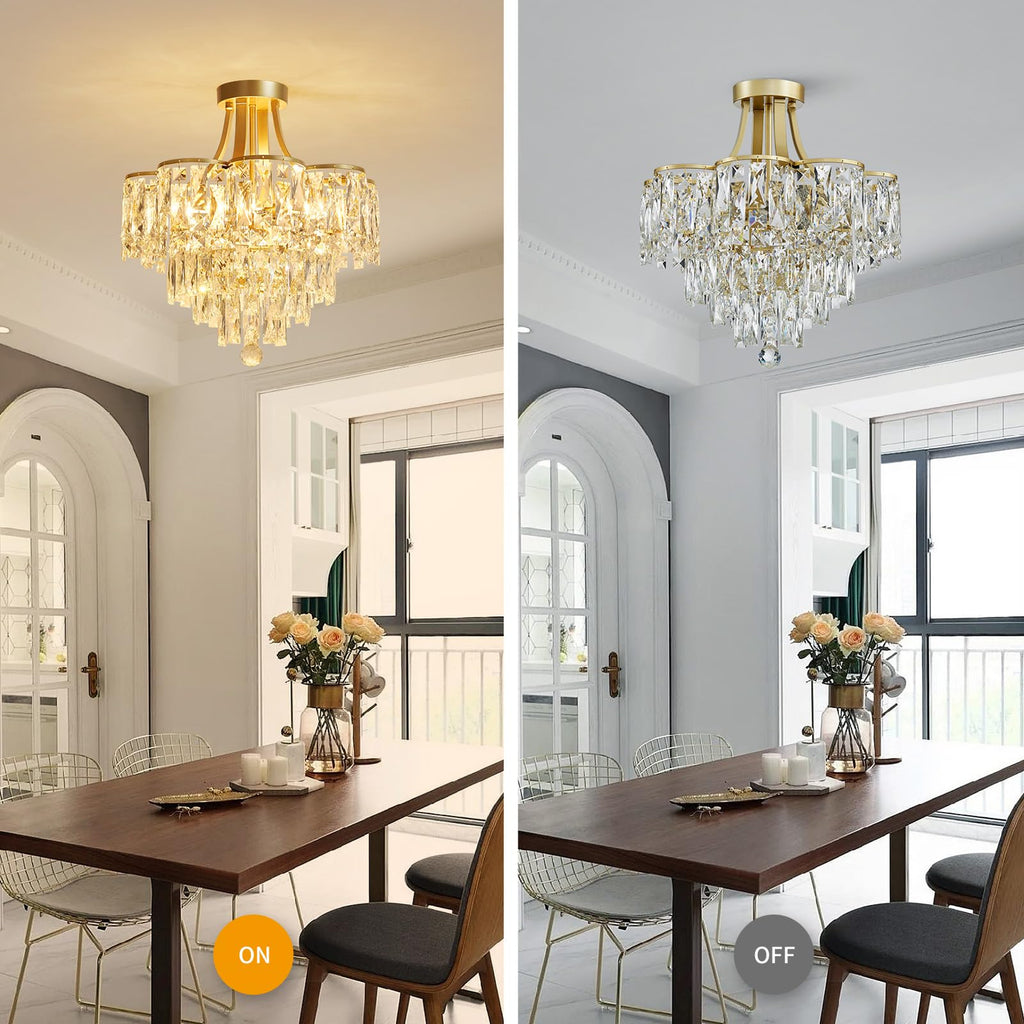 Crystal Chandelier Semi-Flushmount Ceiling Light Modern Lighting Fixture Hallway Entry Kitchen Bathroom, H 19.3" x W