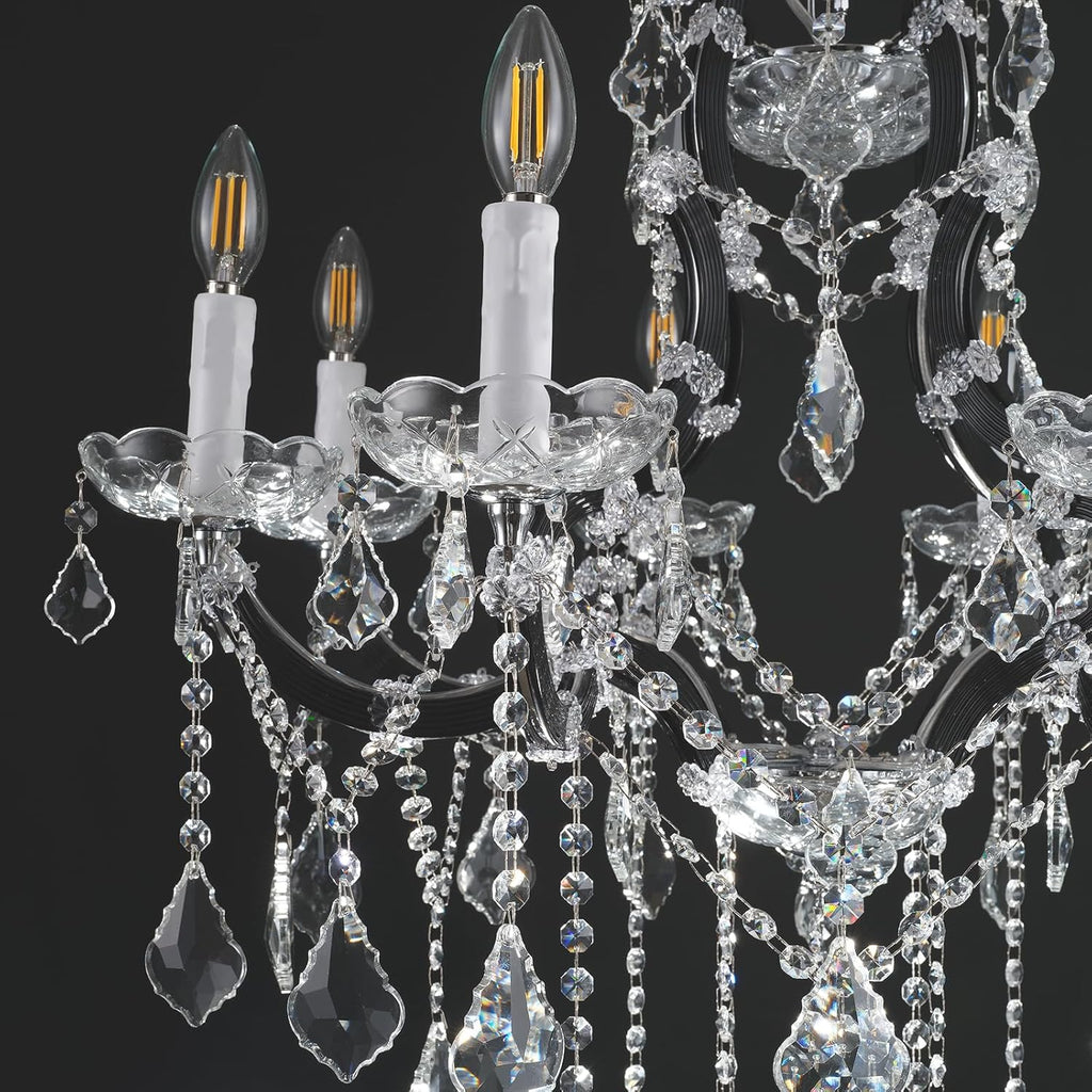 24-Light 50" Crystal Chandeliers Large Foyer Chandelier for High Ceilings, Black Staircase Chandeliers Big Entryway Maria Theresa Chandelier Living Room Light Fixture for Stairway, Entry