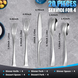 20 Pieces Silverware Set for 4,Heavy Duty 18/10 Stainless Steel Flatware Set with Forged Stand Knives