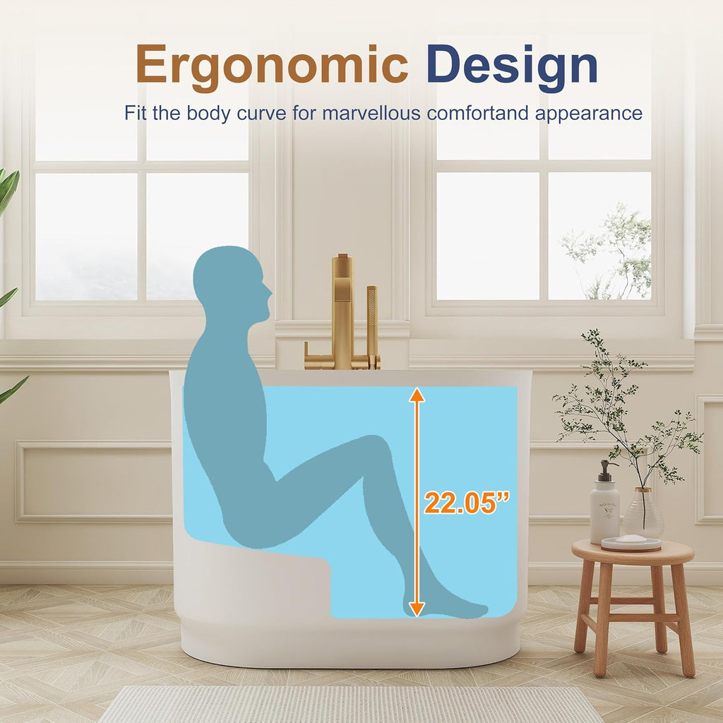 Solid Surface Japanese Soaking Tub, 39" Small Freestanding Bathtub, Stone Resin Deep Soak Stand Alone Tub for Small