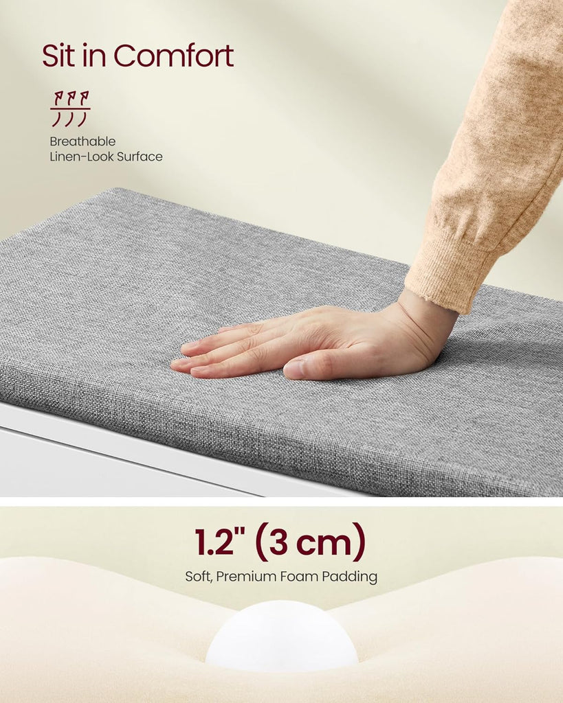 Shoe Storage Bench with Cushion, 3-Tier Entryway Bench with Padded Seat, Doors, Adjustable Shelves, 14 x 47.6 x 20.7