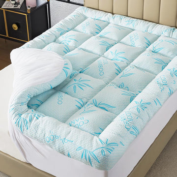 5 Inch Queen Mattress Topper Breathable Bamboo Viscose Air Layer,Memory Foam Mattress Topper Queen Size Blue.