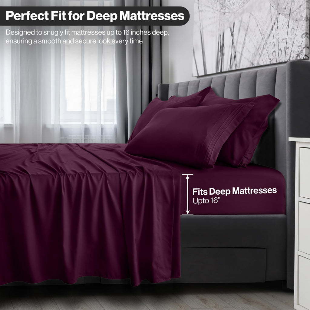 LUX Décor Queen Sheet Set - 4 Piece Ultra-Soft Microfiber Bed Sheets with Flat Sheet, 16 Inches Deep Pocket Fitted