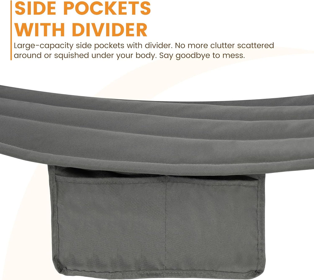 Daze Double Hammock with Pillow & Tree Straps for Outside, Grey | 2 Person Quilted Hammock with Hardwood Spreader