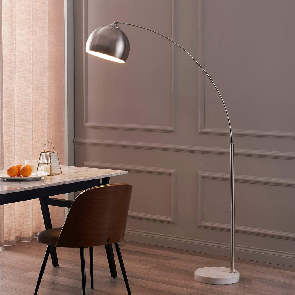 Arquer 68.1" Arc Floor Lamps, Home Offices, Dining Rooms, Bedrooms with Faux White Marble Base and Nickel Bell Shade