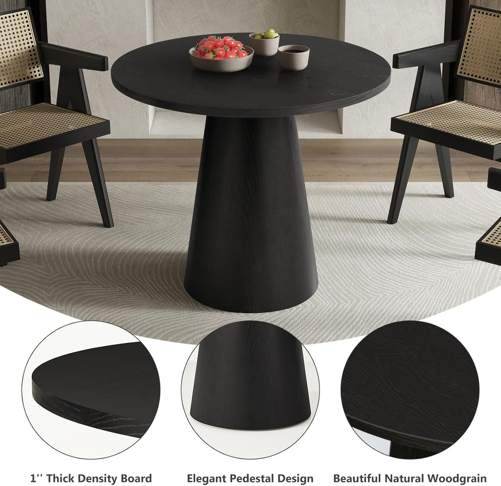 Round Dining Table Wood for 2-4, Modern Farmhouse Kitchen Table, 35'' Small Circle Dining Tables with Pedastal for