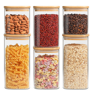 Glass Pantry Storage Containers (0.7Qt/1.2Qt/1.6Qt) Set of 6, Square