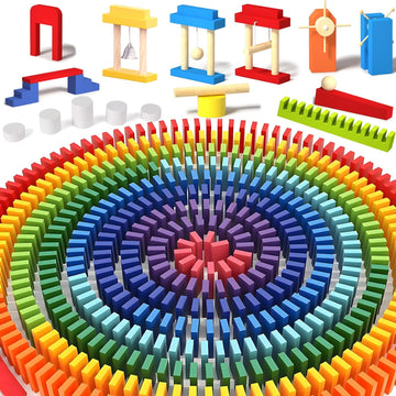 1200 PCS Wooden Dominoes Set with 11 Extra Add-on Domino Blocks & Storage Bag - Bulk Dominos Racing Game for Kids