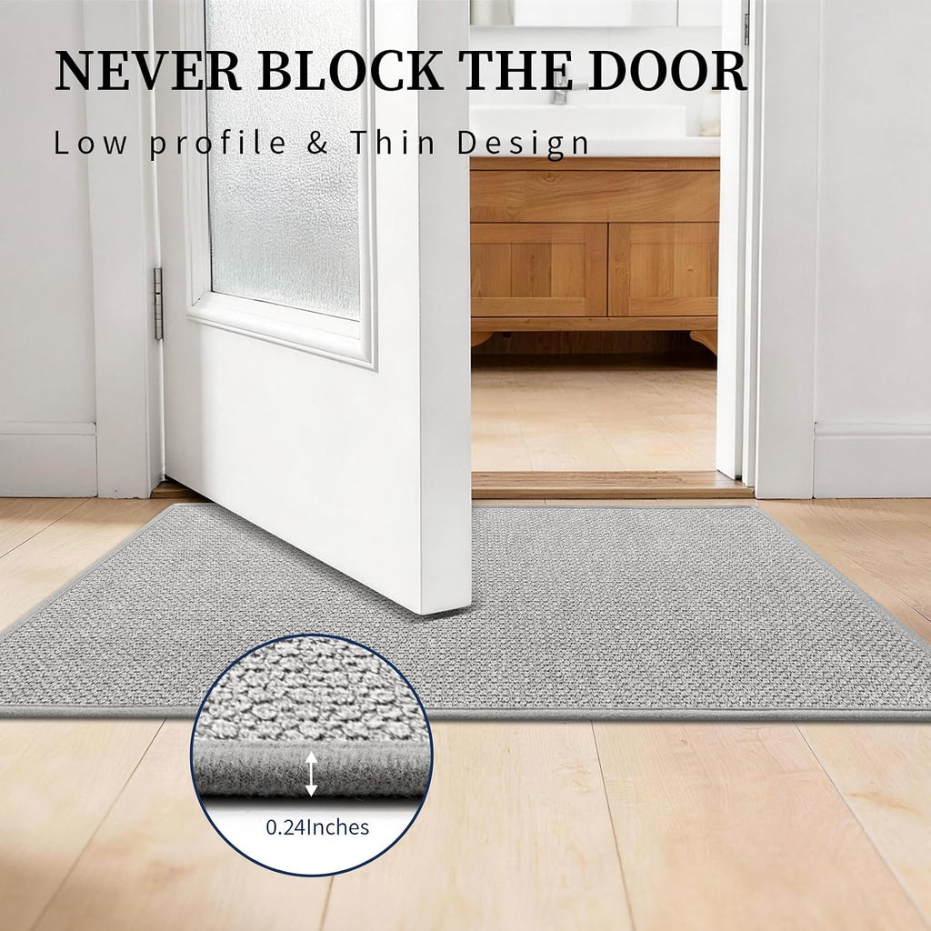 Gray Bathroom Rugs Sets 2 Piece, Quick Dry Thin Bath Mat, Non Slip Absorbent Machine Washable, Bath Runner Rug for