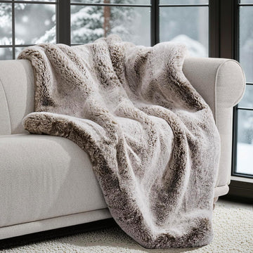 HOME Faux Chinchilla Fur Throw Blanket, 50"x60", Champagne Fawn