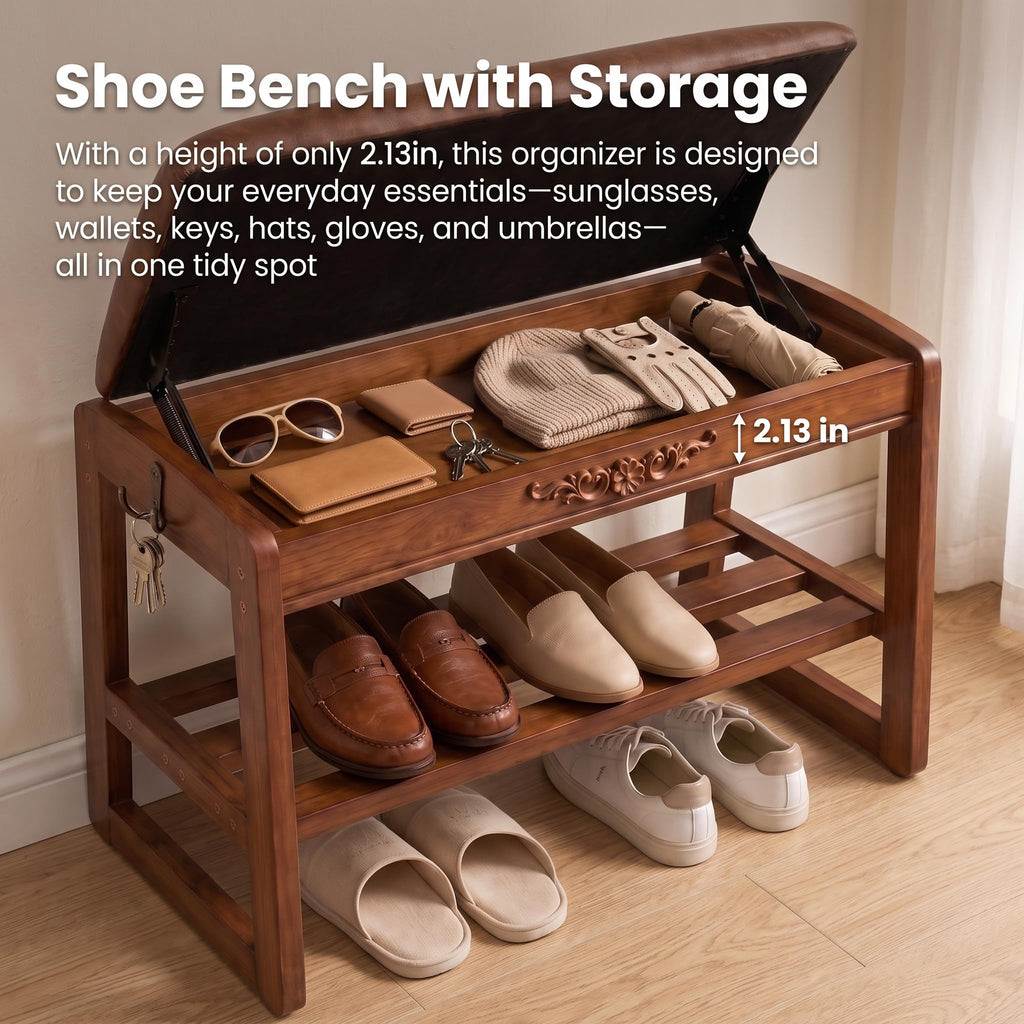 Shoe Rack Bench Solid Wood Shoe Storage Bench Entryway Shoe Bench 23.6''