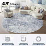 8ft Round Area Rug for Living Room: 8x8 Washable Neutral Modern Abstract Soft Thin Rug Indoor Floor 