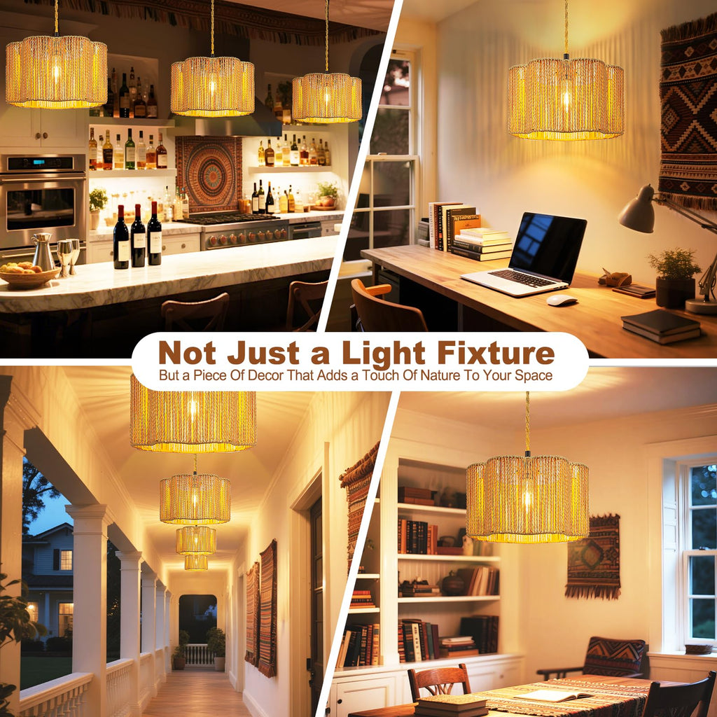 Hanging Lamps Rattan Pendant Light Hanging Lights 16.4ft Plug in Cord Pendant Light Fixture Plug Into Wall Outlet