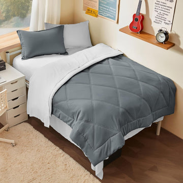Twin Comforter Set with Sheets Dark Grey, 5 Pieces Twin Bedding Sets with 1 Down Alternative Comforter, 1 Flat Sheet - Set of 5