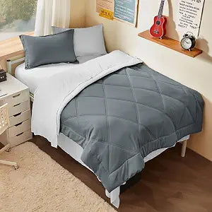 Twin Comforter Set with Sheets Dark Grey, 5 Pieces Twin Bedding Sets with 1 Down Alternative Comforter, 1 Flat Sheet - Set of 5