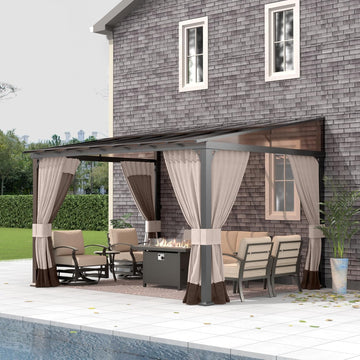 10 FT x 12 FT Lean to Gazebo, 3 in 1 Outdoor Gazebo with Sloped Roof
