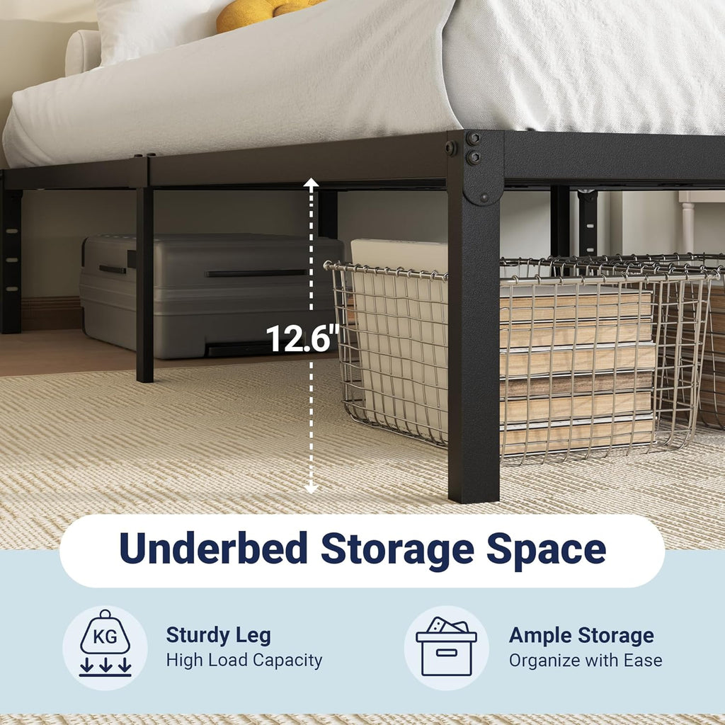 Full Bed Frame, 14 inch Metal Platform Beds with Storage Space, No Box Spring Needed and Easy Assembly, Black