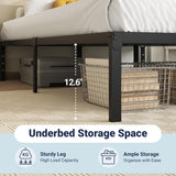 Full Bed Frame, 14 inch Metal Platform Beds with Storage Space, No Box Spring Needed and Easy Assembly, Black