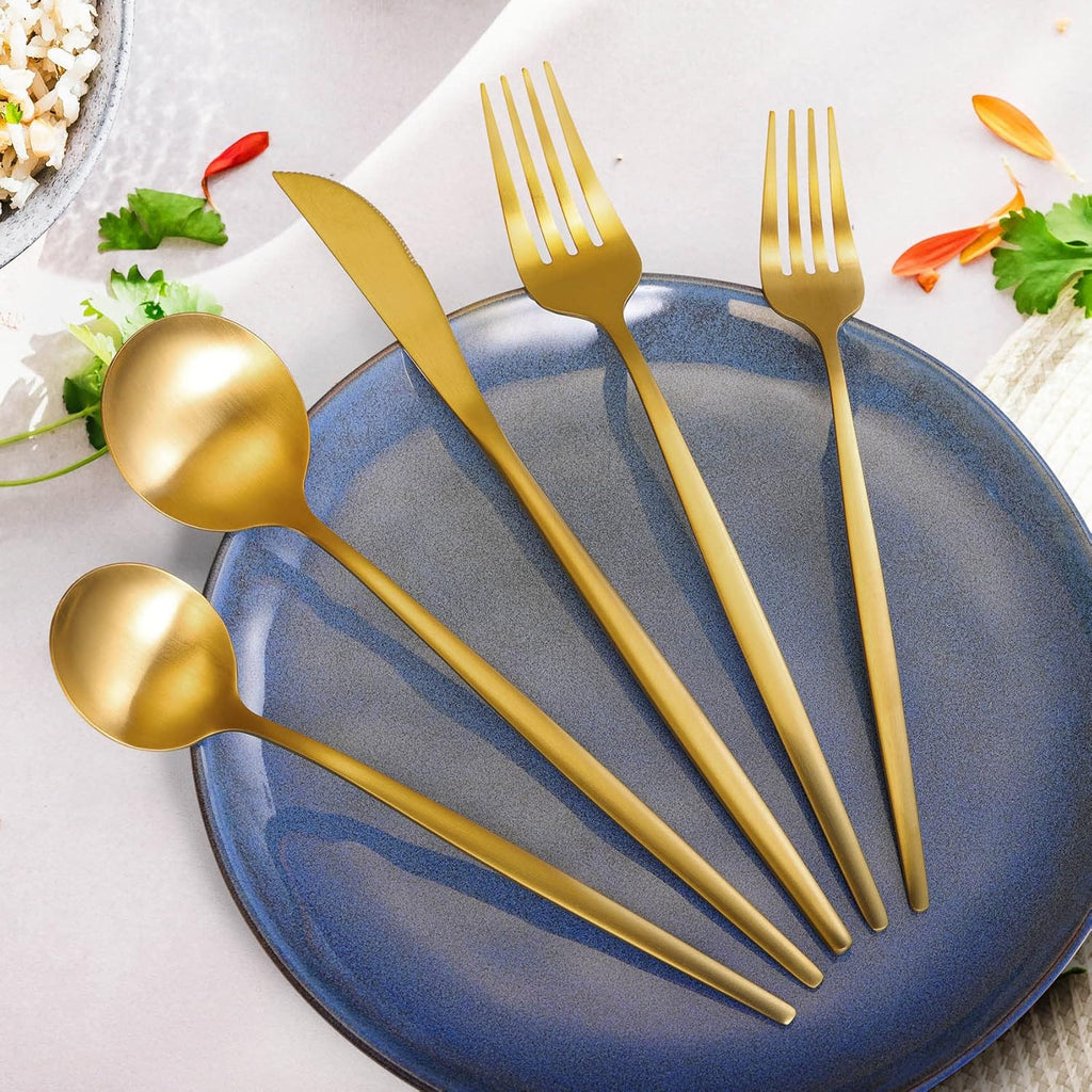 Gold Silverware Set for 8, 40 Pieces Stainless Steel Flatware Set, Matte Golden Cutlery Tableware Set