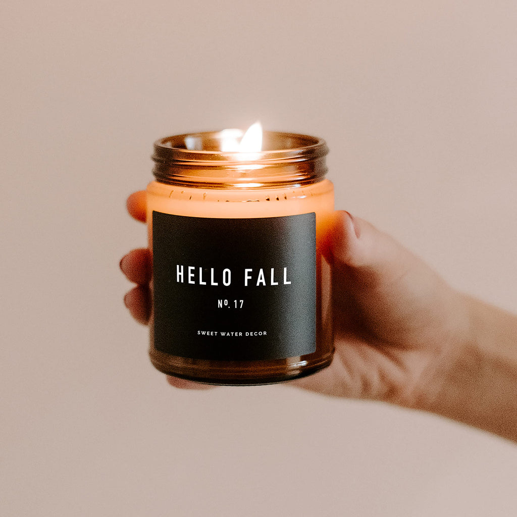 Hello Fall Candle, 9oz Amber Jar, Fall & Thanksgiving
